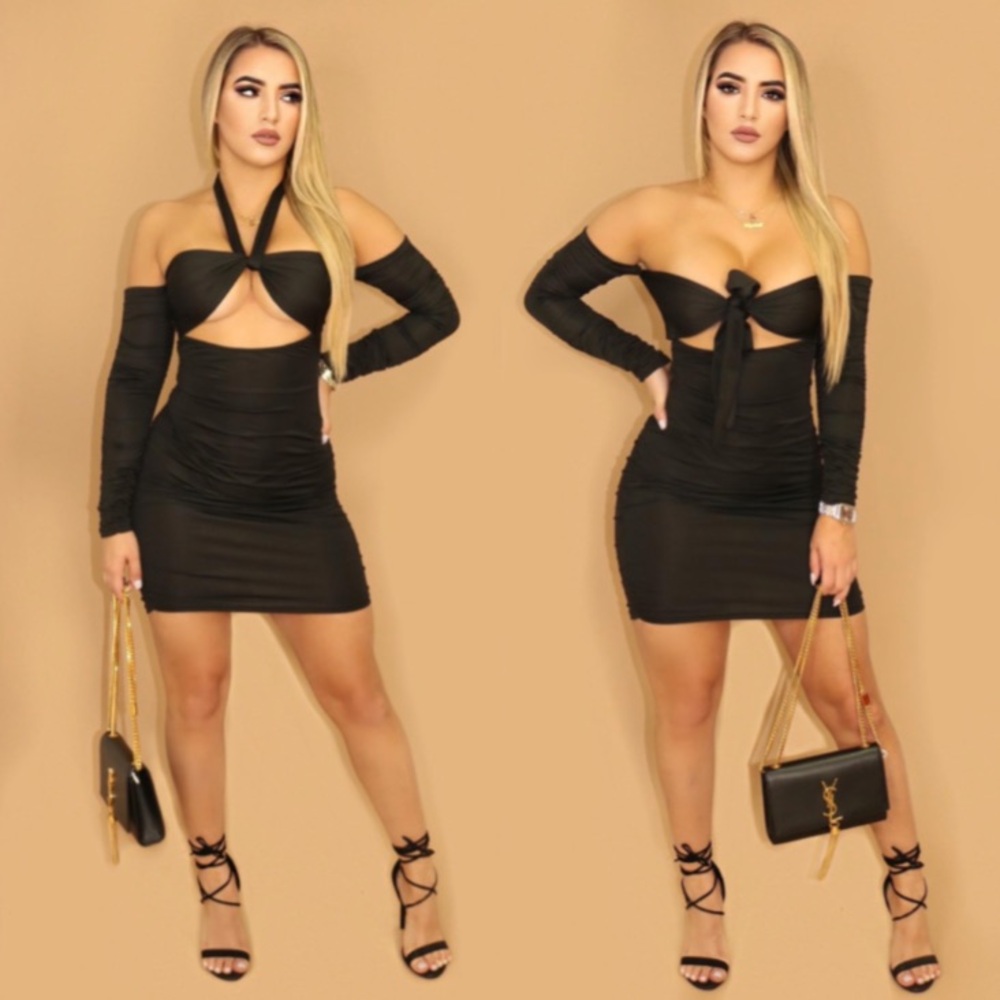 All Black Long Sleeves attached Mini Dress